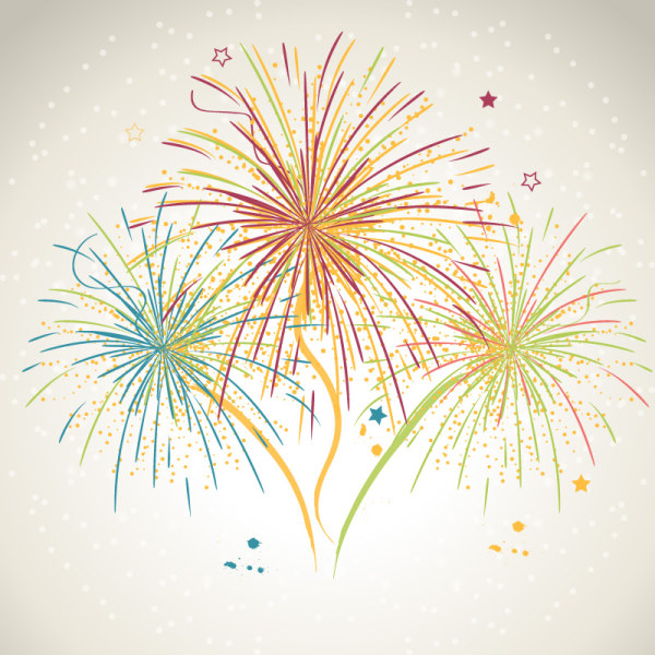 Hand drawn fireworks with stars vector background  