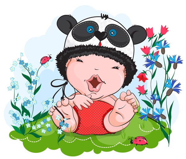 Enfant heureux dans un vecteur de costume de Panda  