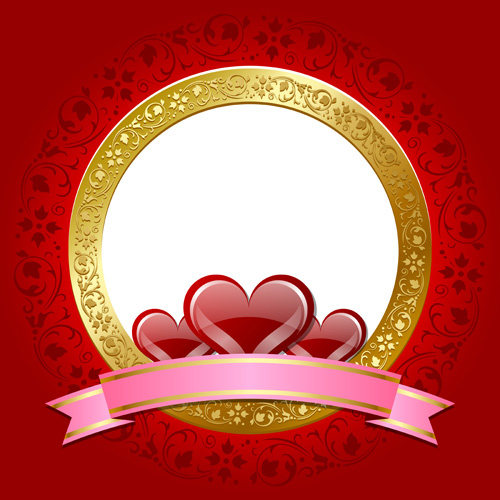 Heart and glod frame vector background  