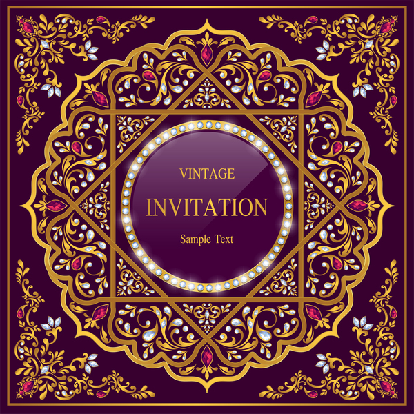 インドスタイルヴィンテージ招待状のベクトルテンプレート12  