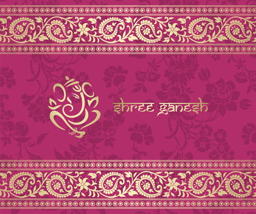 Indian floral ornament with pink background vector 01  