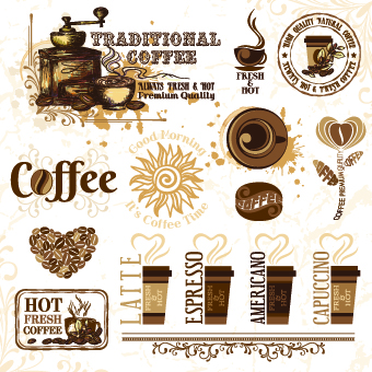 Retro Labels and stickers coffee vector 05  