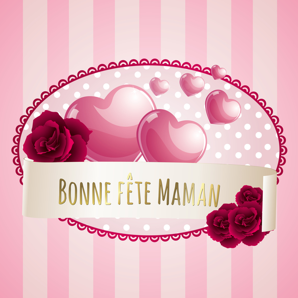 Mothers day banner with pink hearts vector card 01  