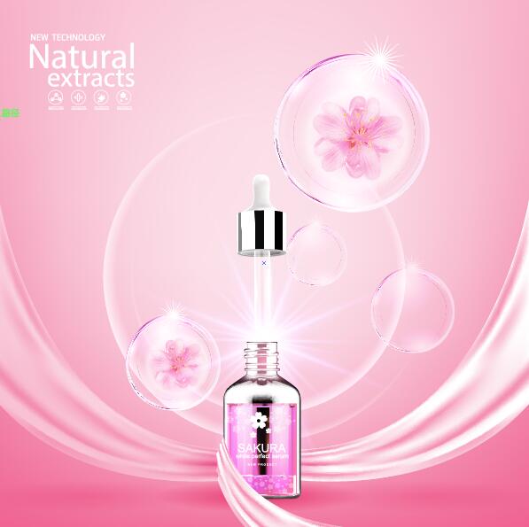 Natürliche Extrakte Sakura Kosmetik Werbeplakat Vektor 01  