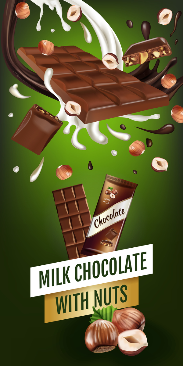 Nuts und Schokolade Plakat Vorlage Vektor 02  