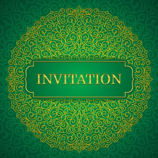 Orante grüne Hochzeits-Einladungskarten Design Vektor 03  