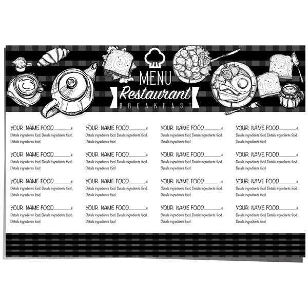 Restawrant-Frühstücksmenü mit Preisliste vector Design 01  