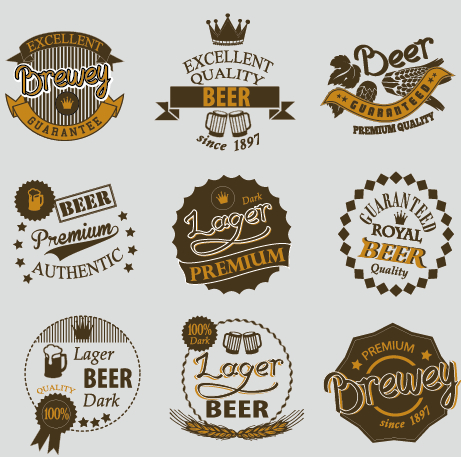 Retro beer labels vectors set 03  
