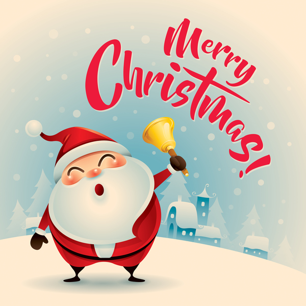 Retro christmas greeting card with cute santa vectors 02  
