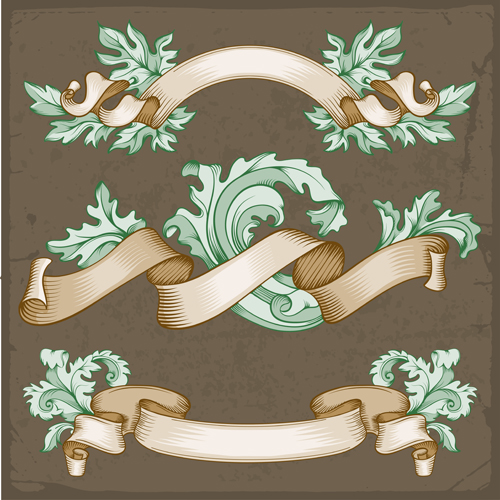 Retro ribbon with ornaments floral vector 03  