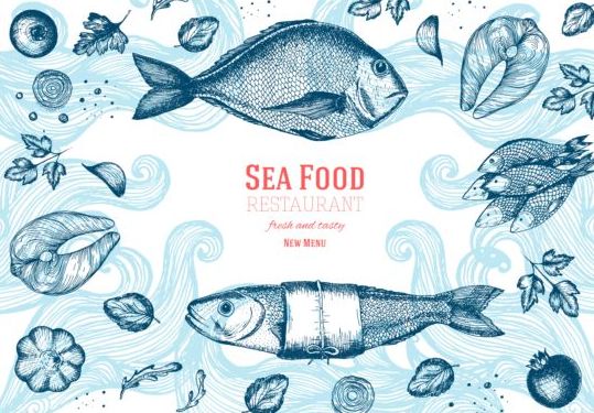 海の食べ物レストランメニューカバーベクトル03  