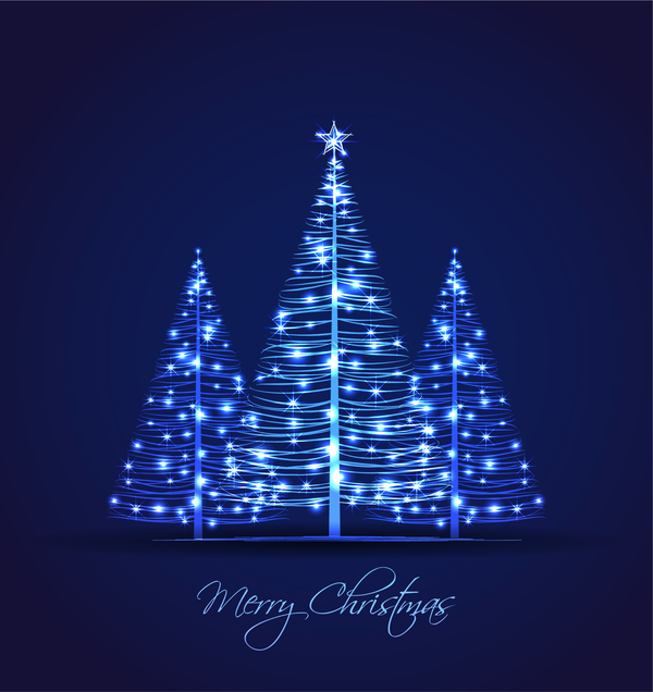 Shiny blue christmas tree with blue background vector 04  