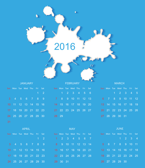 Simple Blue Calendar 2016 vector  