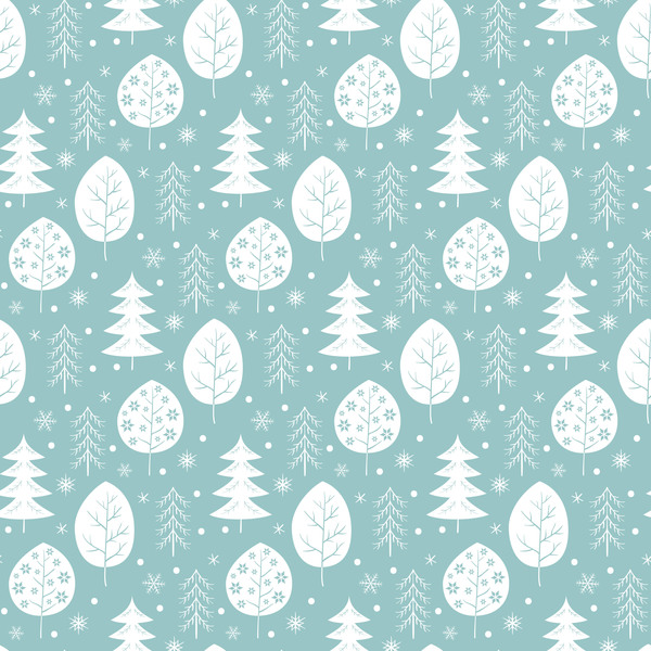 Snowflake with christmas tree vector seamless pattern 02  