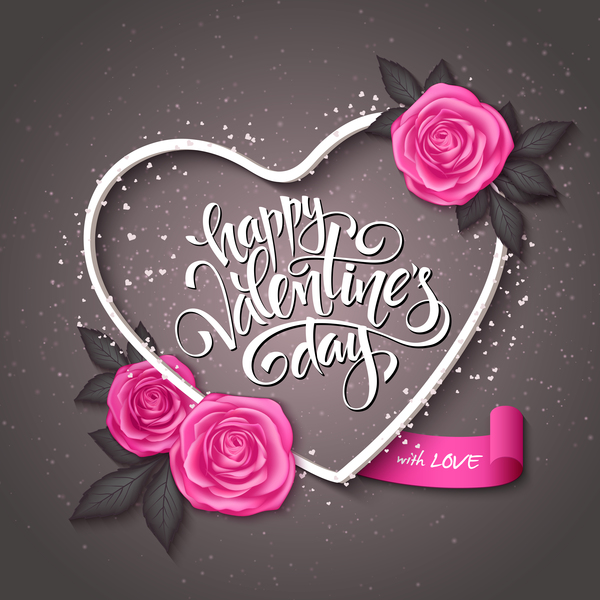 Valentine day heart cards with dark background vector 04  