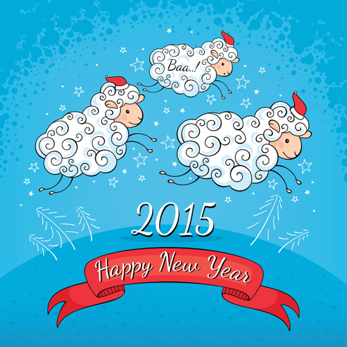 Vector set of 2015 sheep year background material 06  
