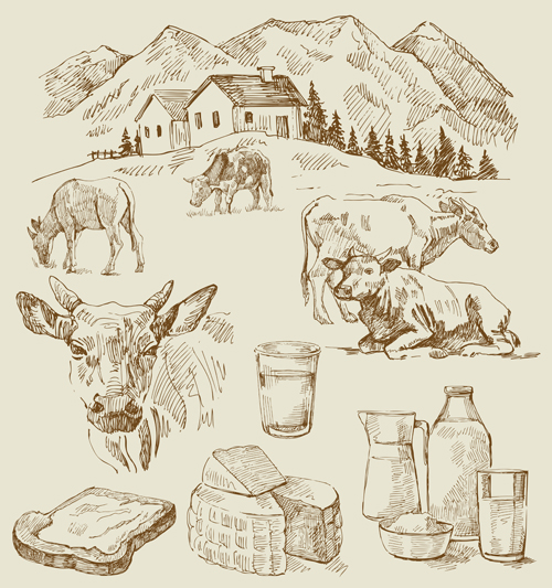 Village and dairy cow with bread vector  