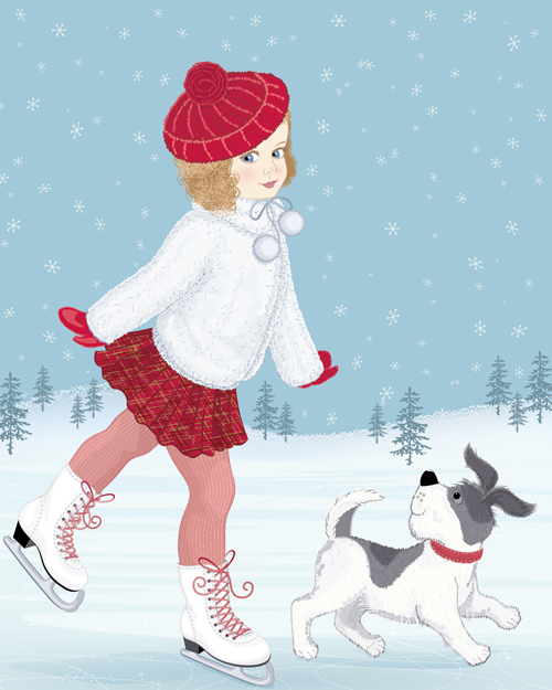 Winter little girl and cute dog design vector 02  