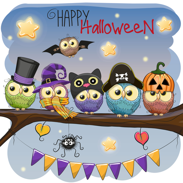 halloween cartoon owl vector 01  