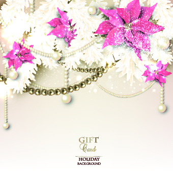 Pearls with flowers holiday background vector 04  