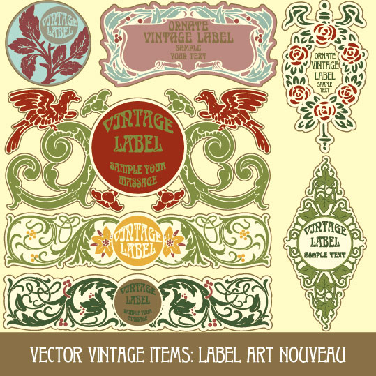 Set of vintage items label art vector 04  