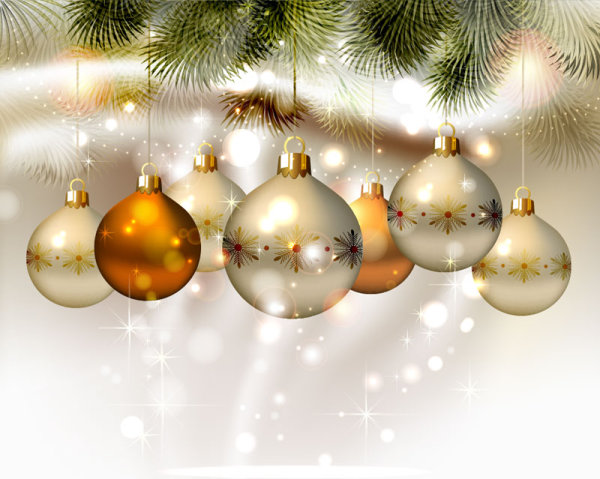 Shiny Ball with Christmas background vector graphics 01  