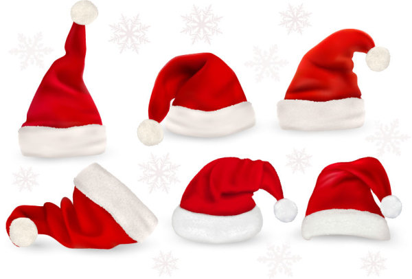 Red Christmas cap vector set  