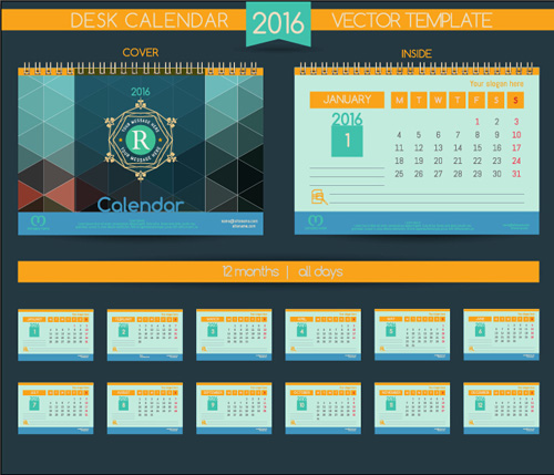 2016 New year desk calendar vector material 38  