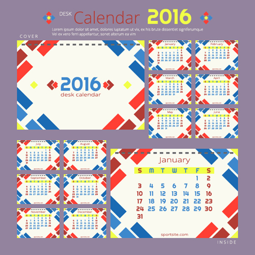 2016 New year desk calendar vector material 57  