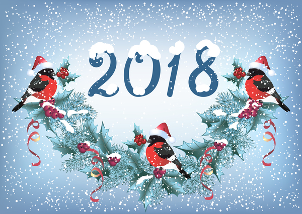 Fond de Noël 2018 avec le vecteur de flocon de neige 02  