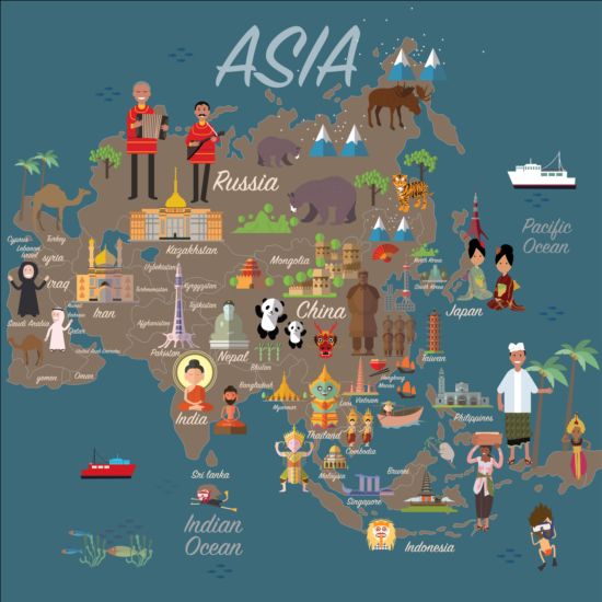 Asien karta med infographic vektor  
