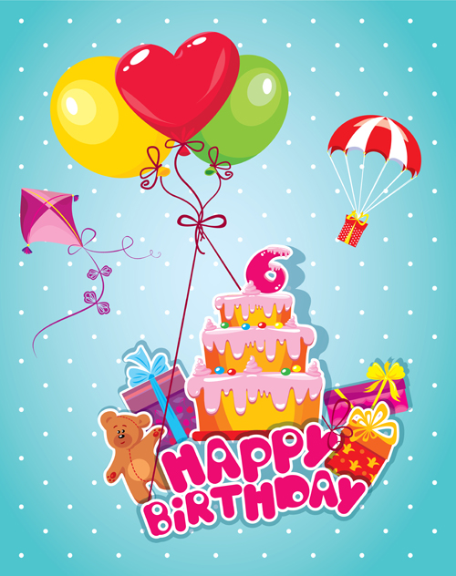 Baby birthday card with cake vector material 06  