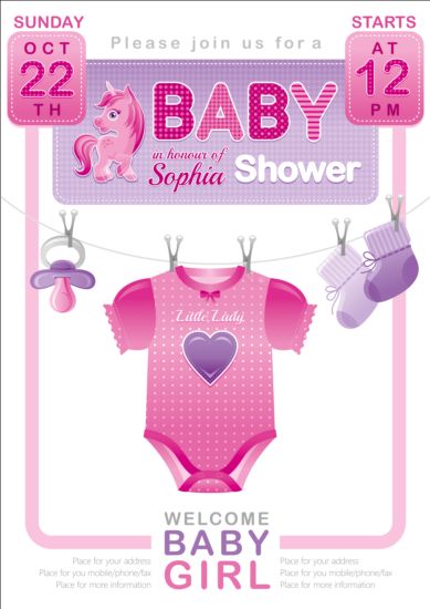 Baby shower kaart met kleding vector 07  