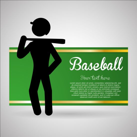 Baseball green banner with people silhouette vectors set 06  