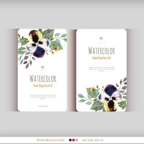 Beautiful watercolor flower business cards vector set 07  