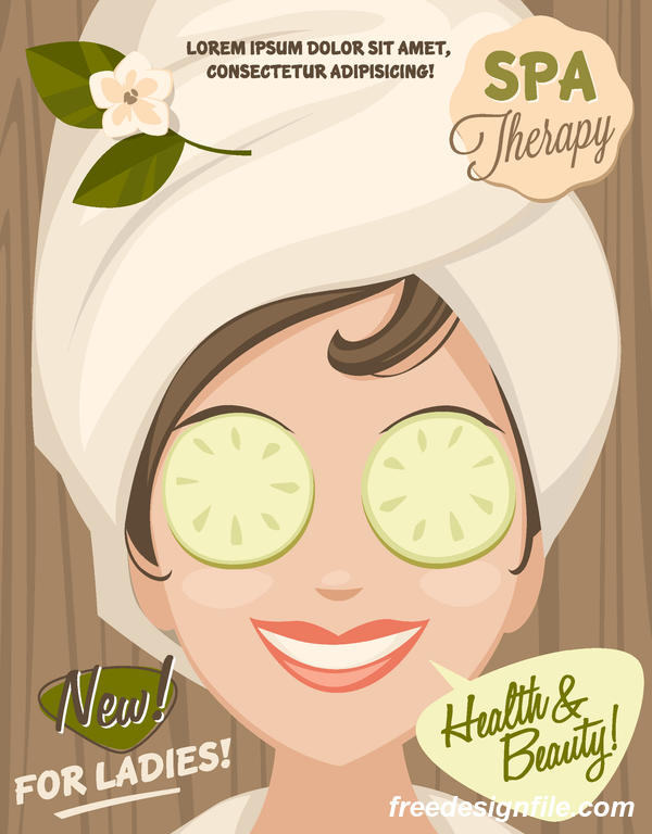 Beauty with health spa poster vectors template 03  