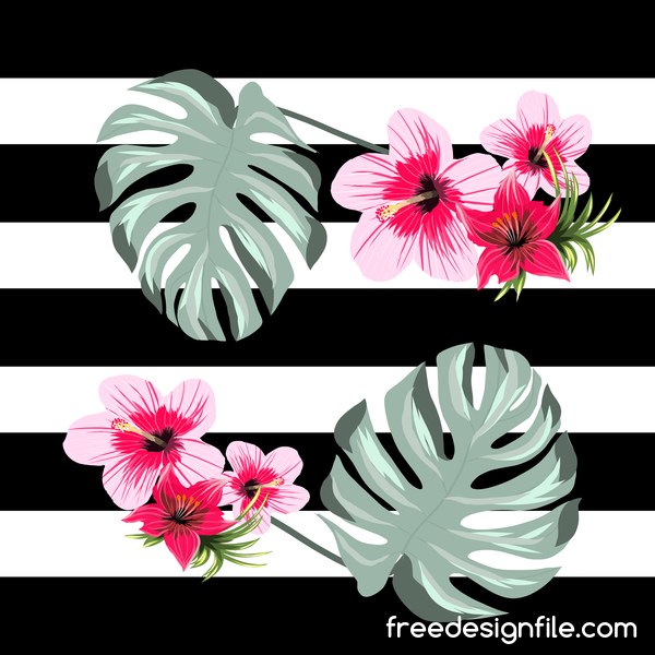 Black with white background and tropical flowers vector 02  