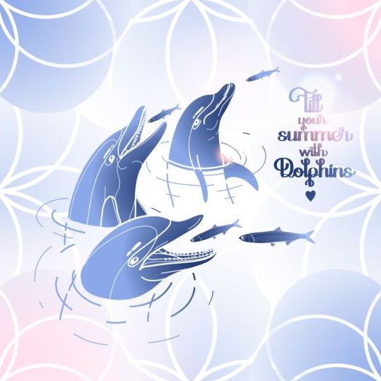 Blauwe Dolfijn met zomer achtergrond vector 06  