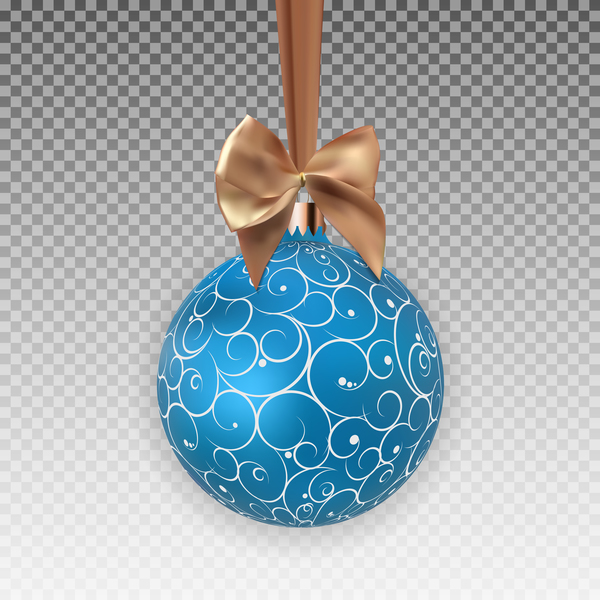 Blue floral xmas baubles with beige bow illustration vector  