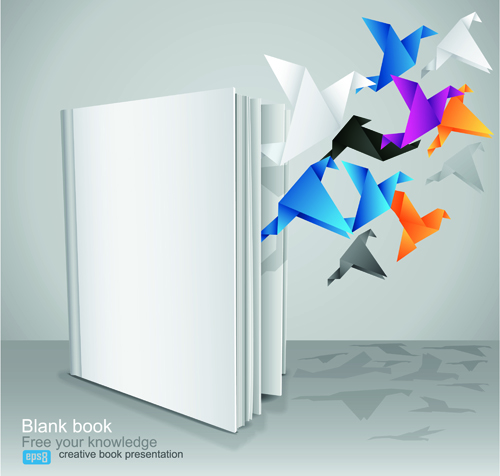 Creative Book with Origami birds design vector 02  