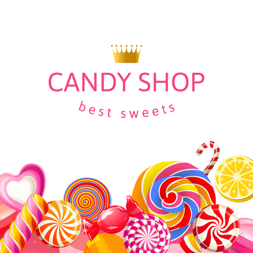 Candy shop background with crown vector 02  