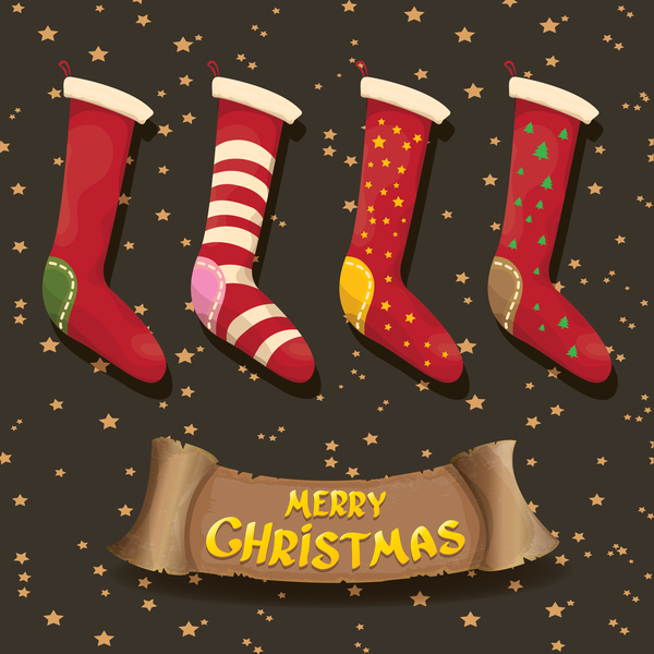 Мультфильм рождественские носки с ретро Рождество баннер вектор 03  