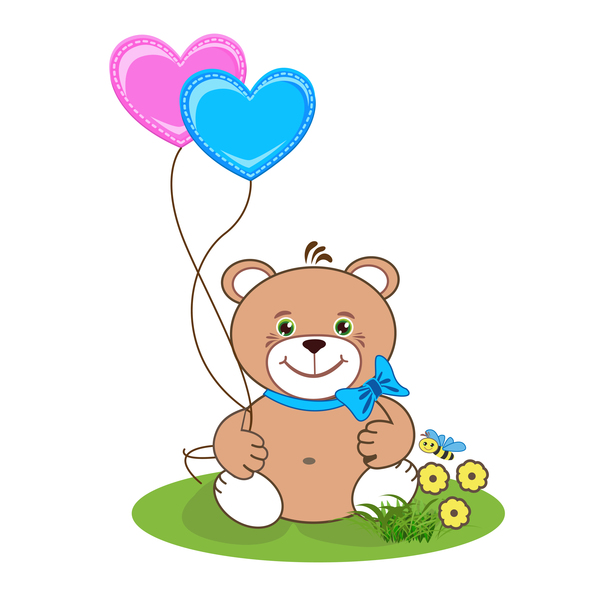 Netter Teddybär der Karikatur mit Herzvektormaterial 01  