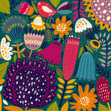 Cartoon spring tropical pattern background 02  