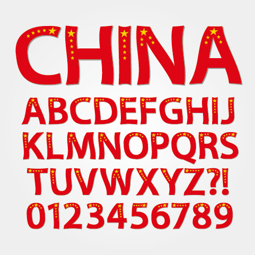 China style alphabet with numbers vector  