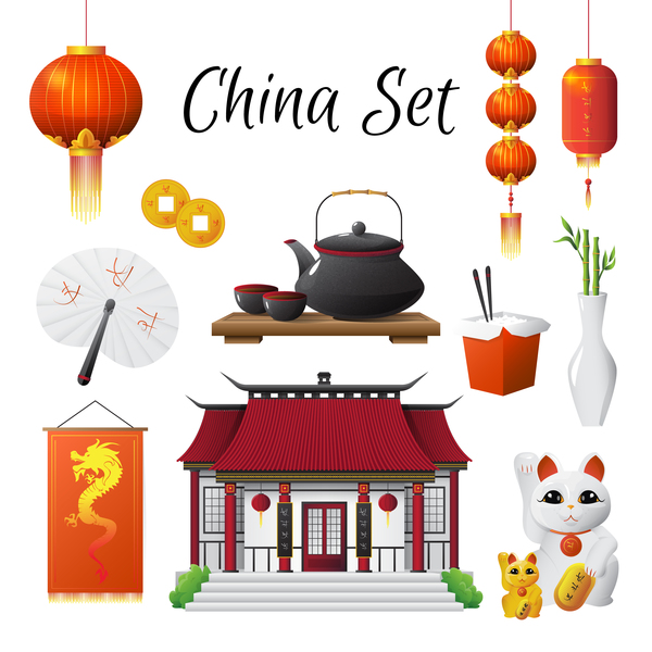 China-Reiseanblick mit kulturellem Vektor 05 der Traditionen  