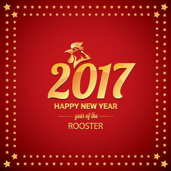 Chinese New Year 2017 with Rooster and red background vector 04  