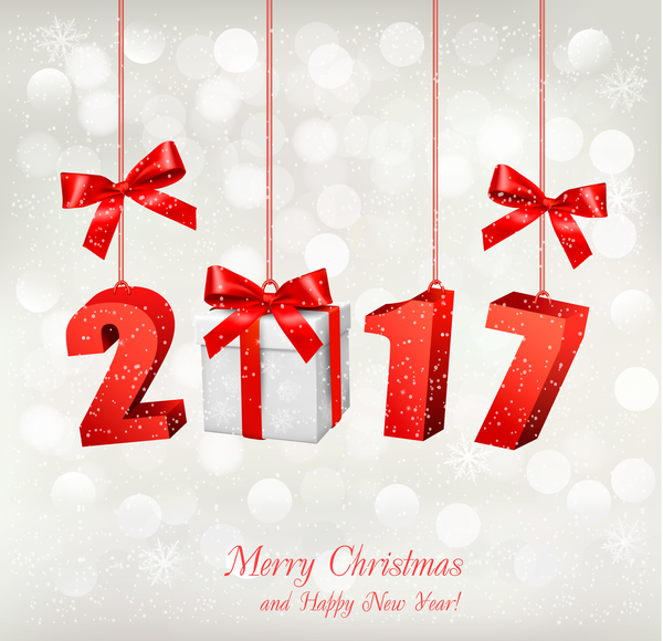 Christmas background with 2017 with gift box vector  