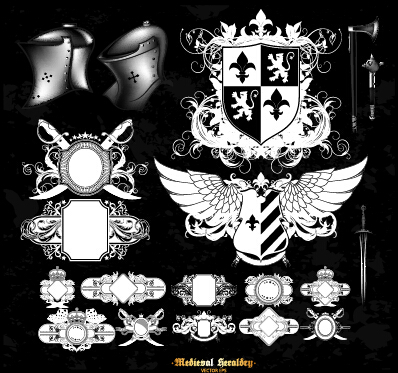 Classical heraldry ornaments vector material 01  