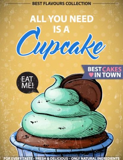 Cupcake vintage poster design vettoriali 01  